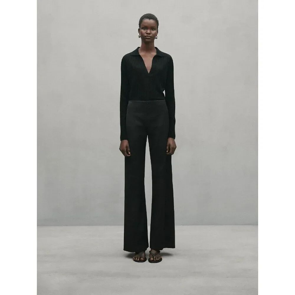 Massimo Dutti Studio Womens Pants EU 38 US 4 Black Wide-Leg Trouser 9169/952 NWT
